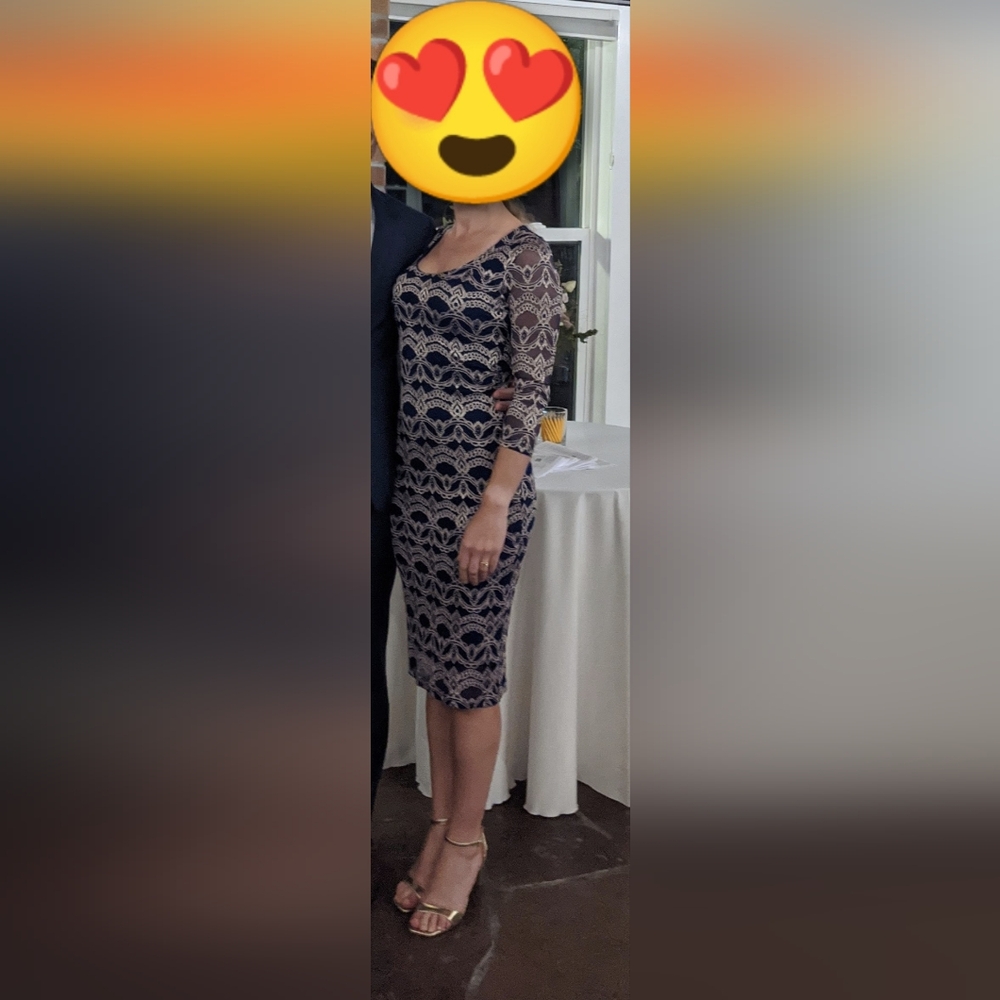 Elegant Navy Lace Midi Dress
